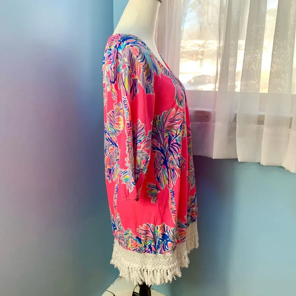 Lilly Pulitzer Alia Beach Cover-up Dress in Flamingo Pink Nice Stems Size Small - Picture 7 of 11